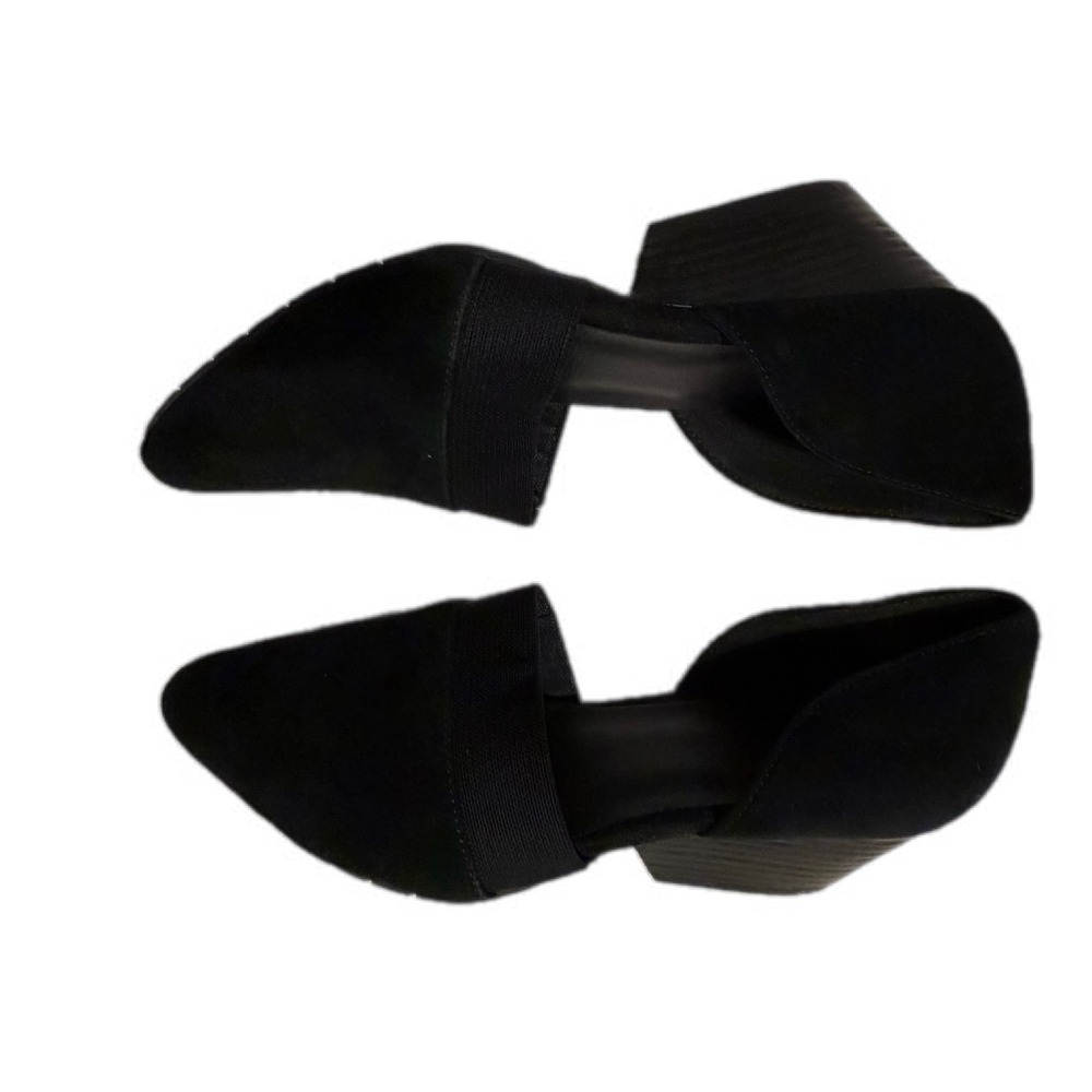 Eileen Fisher Black Suede Pointed Toe D'Orsay Elastic Strap Block Heel Pumps 7.5 - Picture 6 of 16